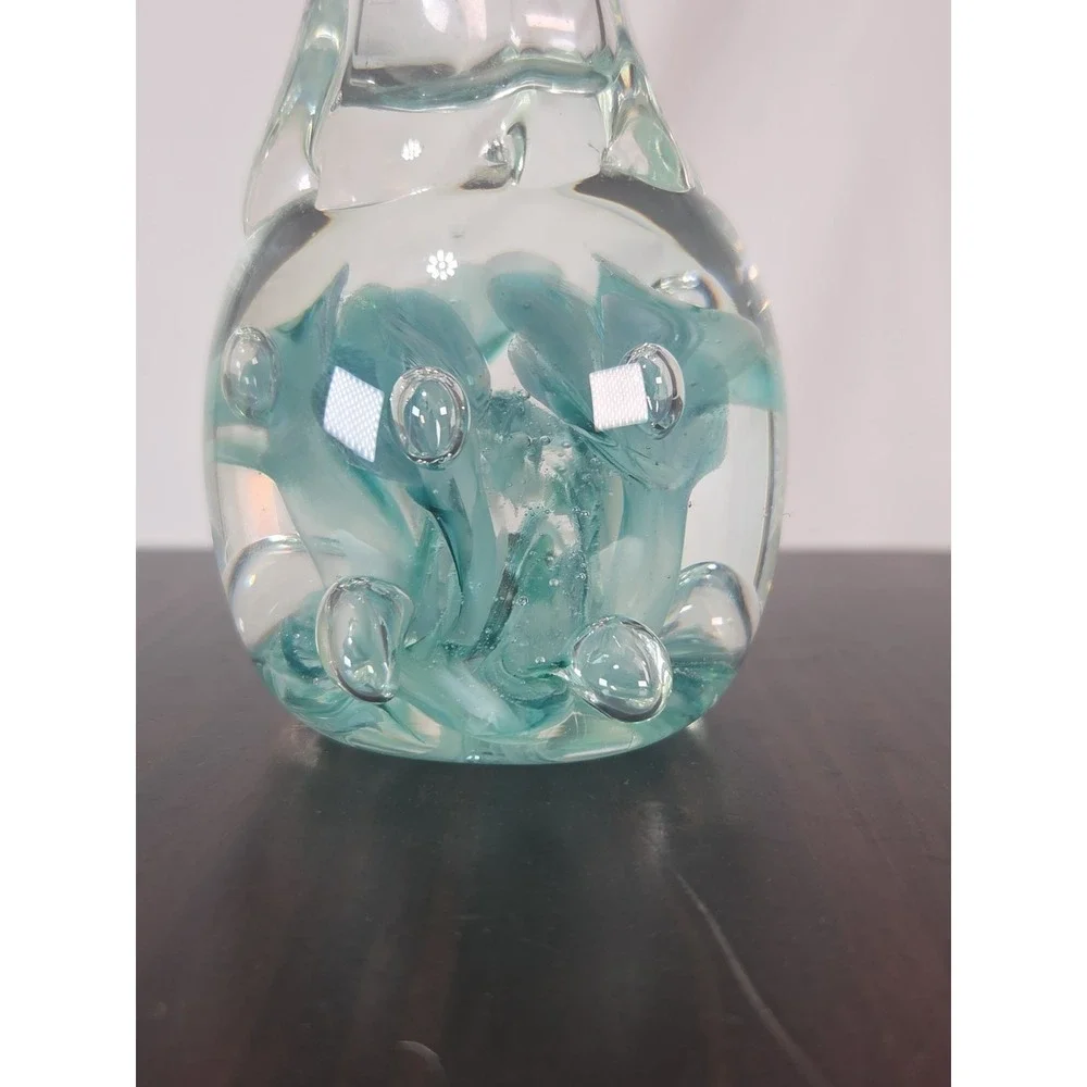 Joe Rice 8 Inch Teal Hand Blown Floral Vase